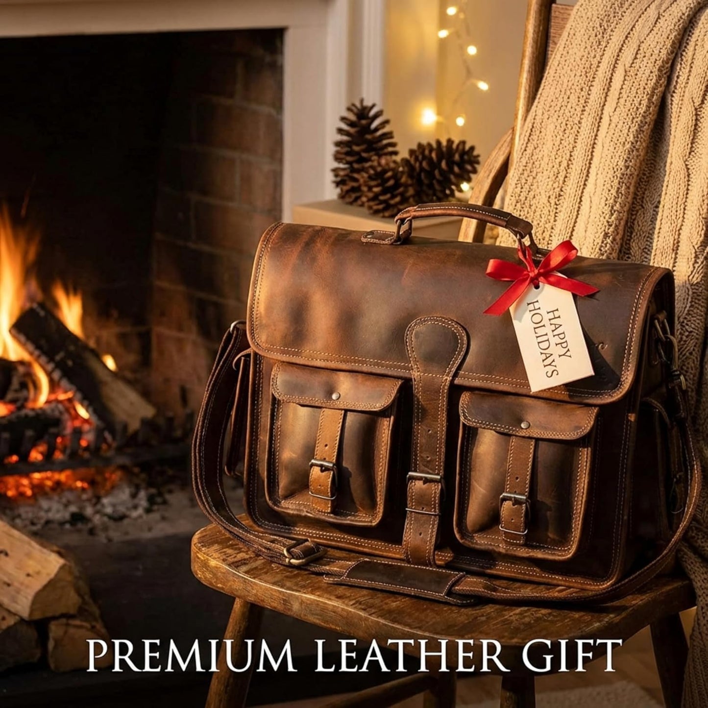 Leather Briefcase Work Bag for Men Women Dark Brown Crossbody Genuine Leather Satchel Office Bag for Men Women 18 Inch Computer Travel Messenger Laptop Shoulder Bag Cureo