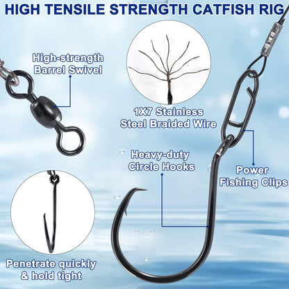 Alwonder 5-Pack Catfish Float Rigs, Catfishing Tackle Bobbers High Buoyancy Body with 8/0 Circle Hooks, Green Chunky Rigs Catfish Equipment Cat Fishing Gear Rig for Bank Fishing