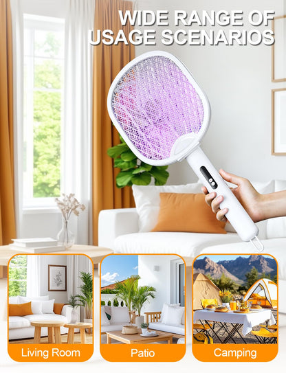 WOCVRYY Electric Fly Swatter 3 in 1 Bug Zapper Racket with 4000V 1800mah Battery 5-Layer Safety Mesh 180° Foldable Electric Mosquito Swatter Suitable for Indoor or Outdoor