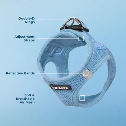 Best Pet Supplies - All Weather Mesh, Reflective, No Pull Harness for Small, Medium Dogs, Cats - Secure with Hook & Loop Fastener, Buckle, Double D-Rings - Baby Blue, M