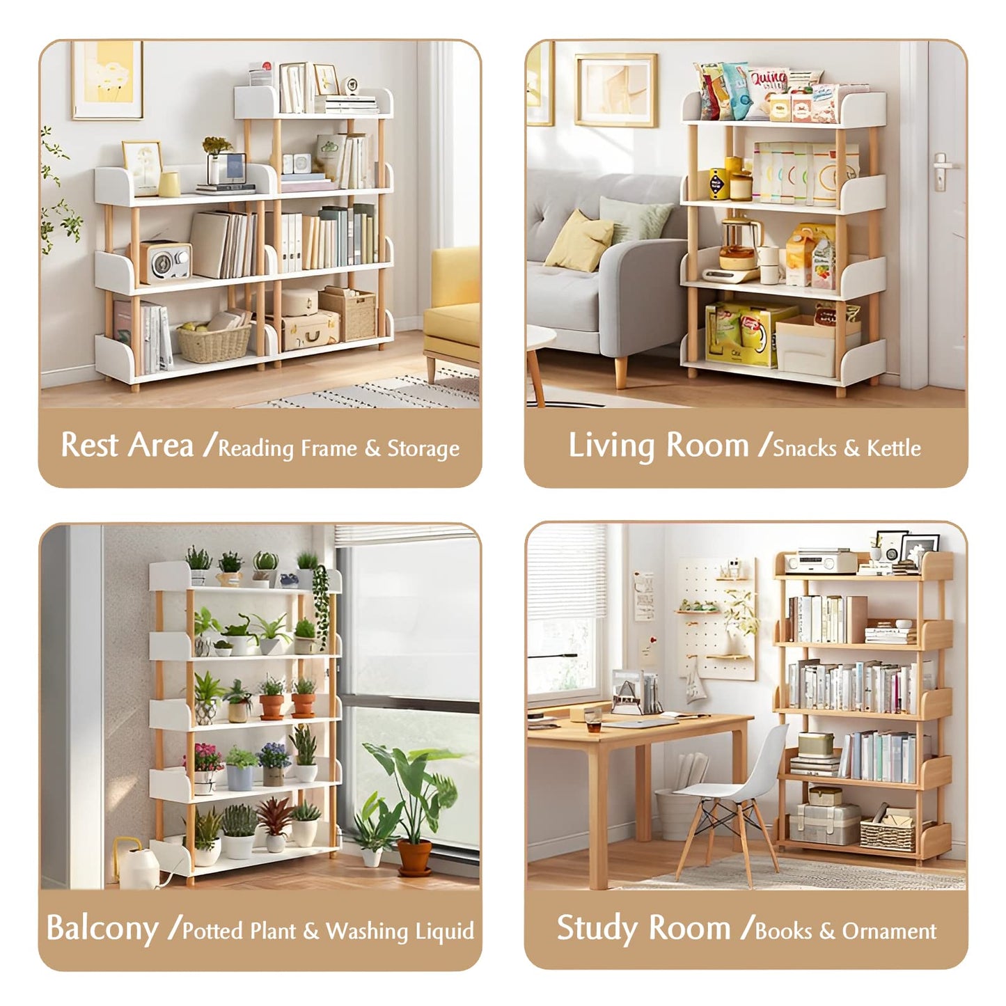 OSCHF 5-Tier Wooden Open Bookcase - Modern Display Bookshelf with Top Edge and Solid Wood Frame for Home and Office, Storage Cabinet, Warm White