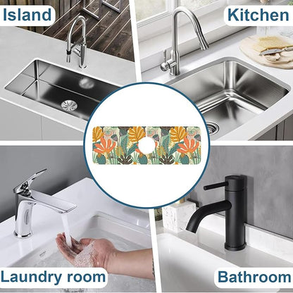 Abstract Leaves Sink Faucet Absorbing Mat Boho Leaves Super Absorbent Fast
