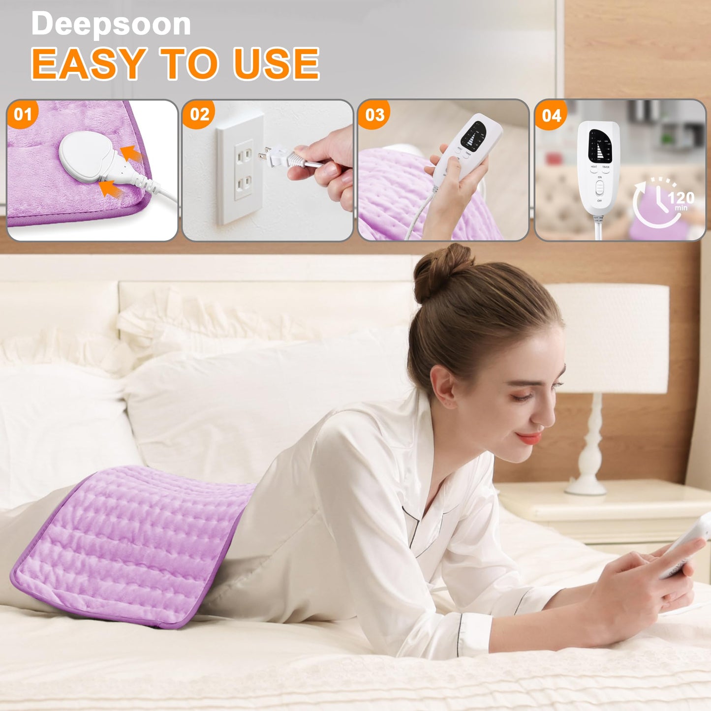 Heating Pad,Electric Heating Pads for Back,Neck,Abdomen,Moist Heating Pad for Shoulder,Knee,Arms,Legs,Dry/Moist Heat & Auto Shut Off,Birthday Gifts for Men and Women(Light Gray, 24''×12'')