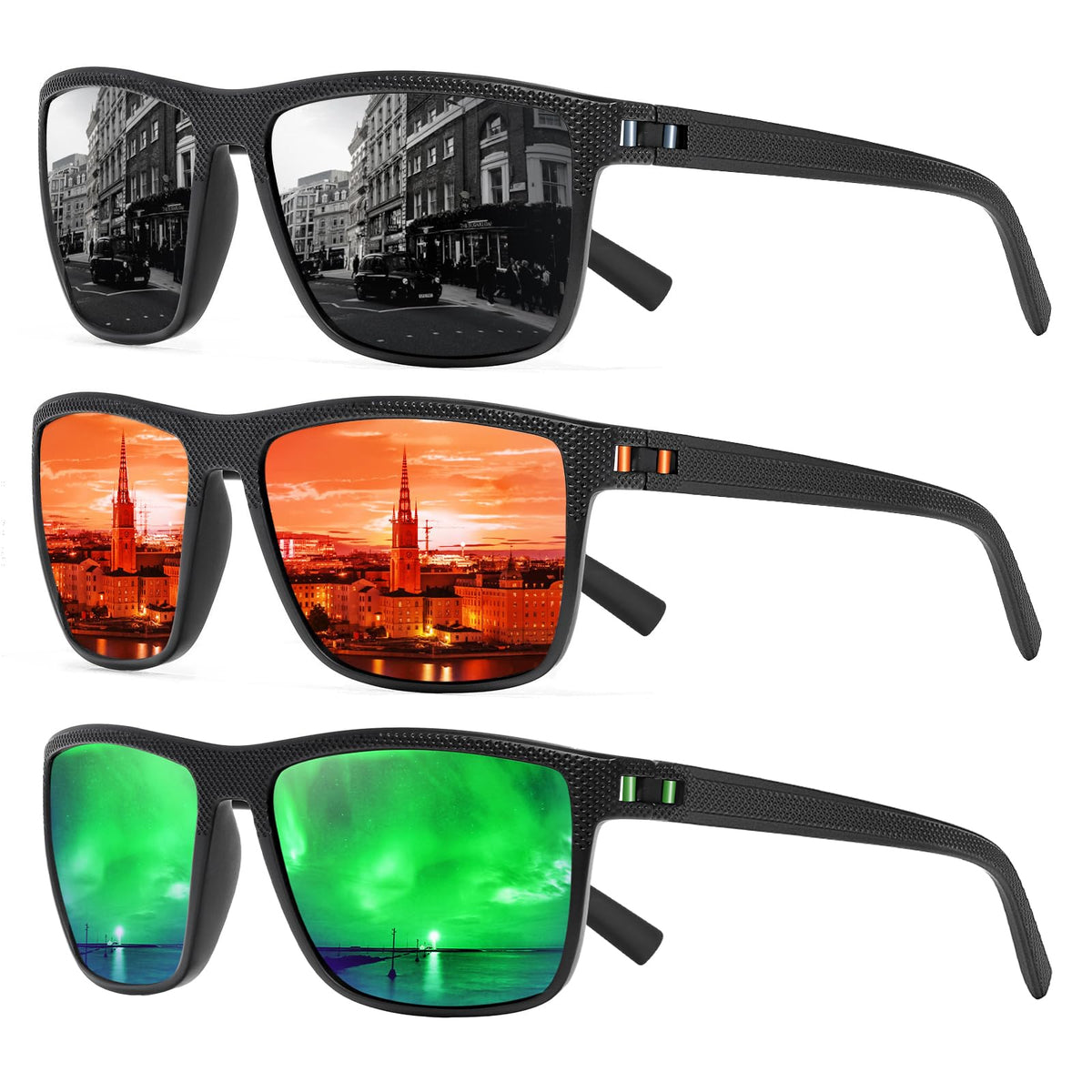 Square Polarized Sunglasses for Men and Women Lightweight Frame Sun Glasses with UV Protection