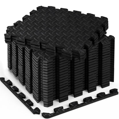 Haulcove 18 Tiles Puzzle Exercise Mat, EVA Interlocking Foam Floor Tiles, Non-Slip, Protective, Water-Resistant Flooring for Home Gym & Workout Equipment, 12.6" x 12.6" x 0.4", 18 Sq Ft, Black
