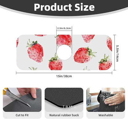 Faucet Draining Mat For Kitchen Sink, Watercolor Strawberries Diatom Mud