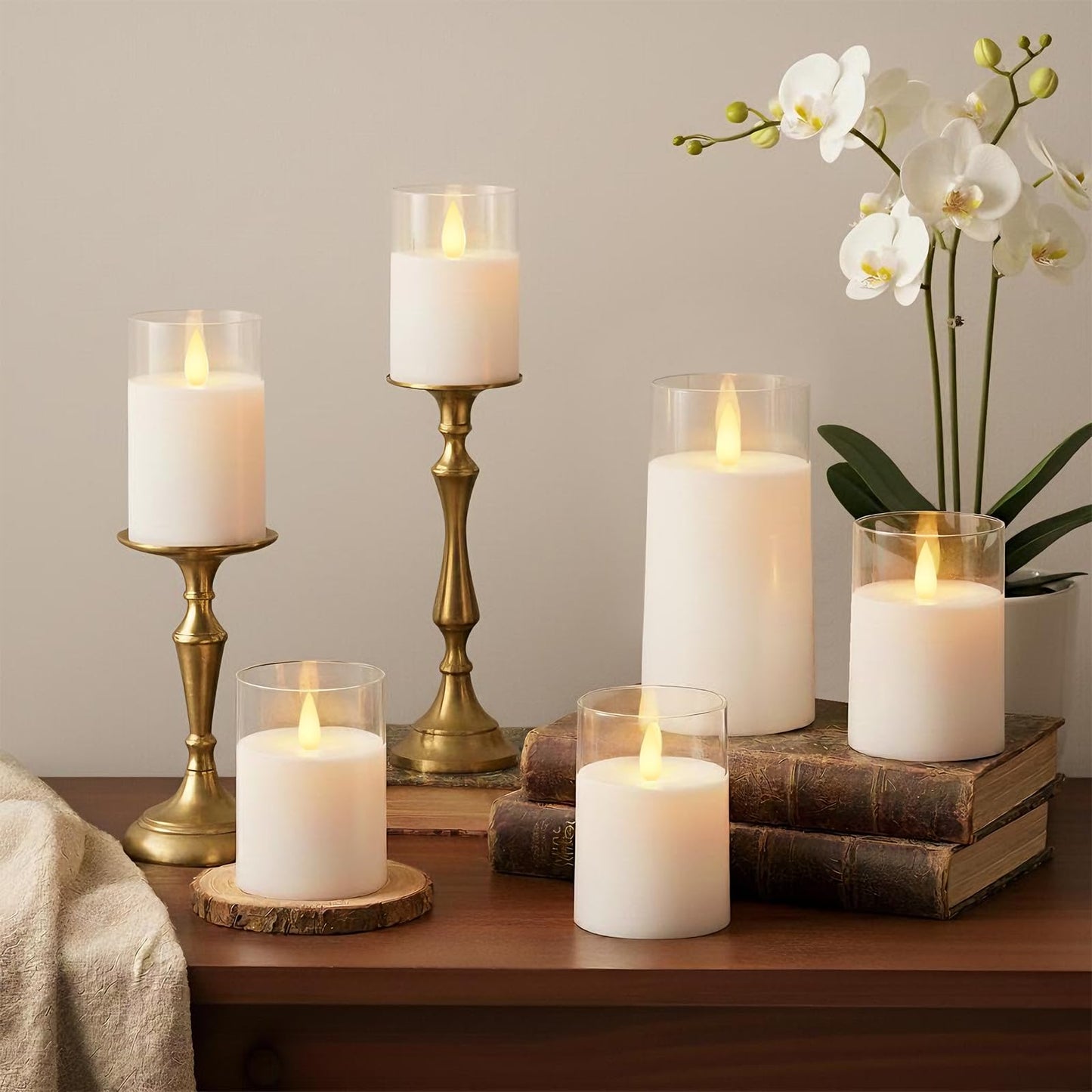 Raycare Flameless Electronic Pillar Candles with Remote Control and Timer- Battery Operated Realistic Flickering LED Fake Candle for Home, Wedding, Valentine's Day, Decor,White,Set of 2(3"x6"6")