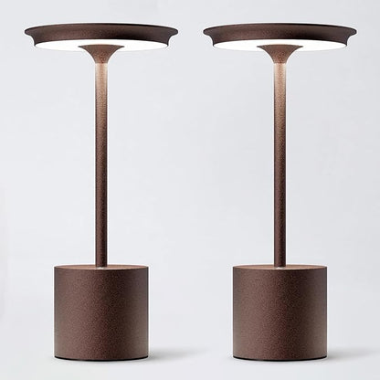 2Pack Cordless Table Lamp, Portable Rechargeable 6000mAh Outdoor Table Lamp, 3 Color Stepless Dimming Battery Powered Lamp, LED Table Light for Dinner/Bedroom/Restaurant/Outdoor (2Pack Rust)