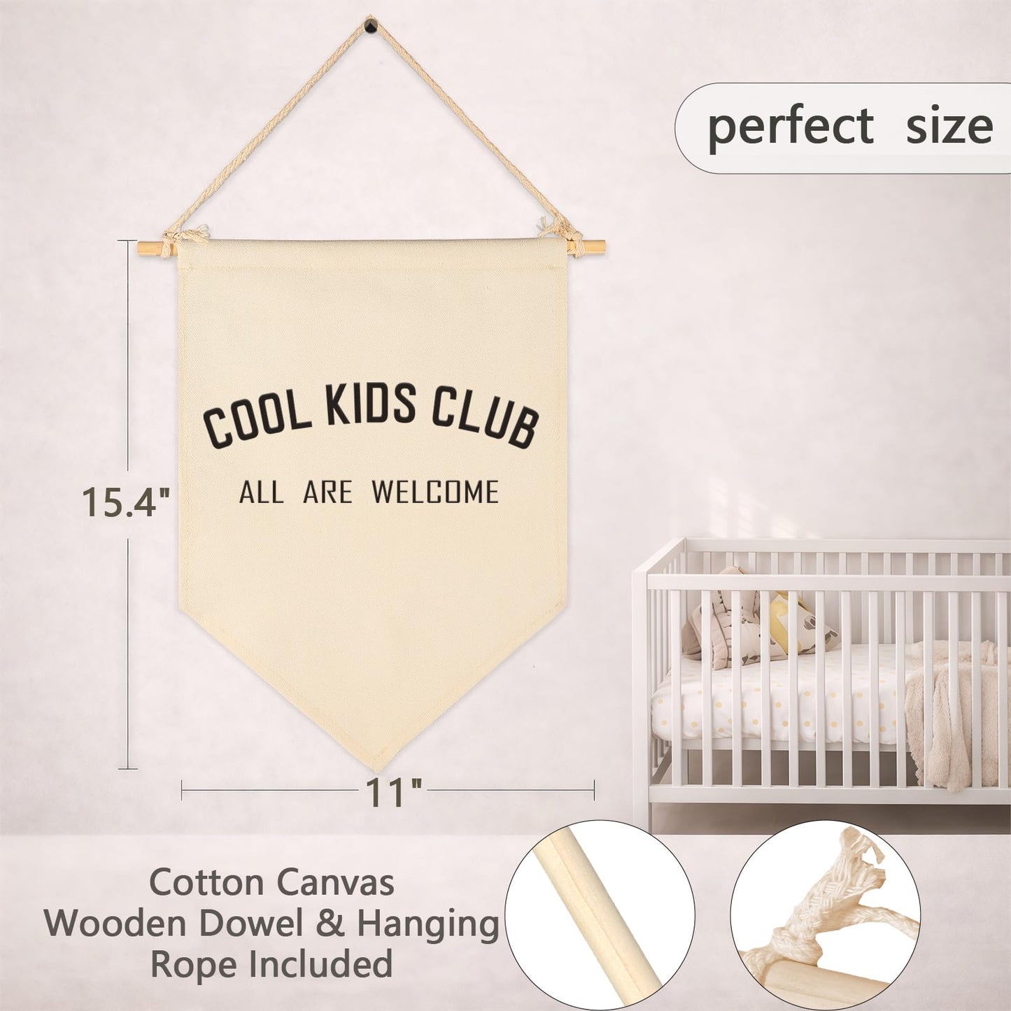 Cool Kids Club All Are Welcome-Canvas Banner Flag Sign Pennant Poster Wall Decor Gift for Kids Baby Boy Girl,Nursery Baby Room Playroom Bedroom Reading Room Door-Birthday Christmas Gift