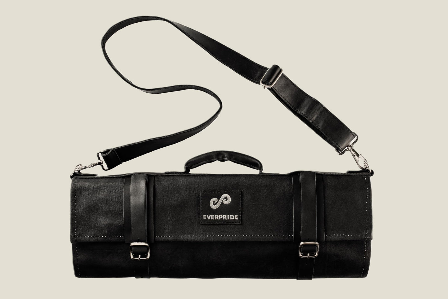 EVERPRIDE Waxed Canvas and Genuine Leather Trim Chef Knife Roll Bag Holds 12 Knives and Cooking Tools – Durable, Large Knife Case – Elegant Chef Bag for Professional Cooks and Students