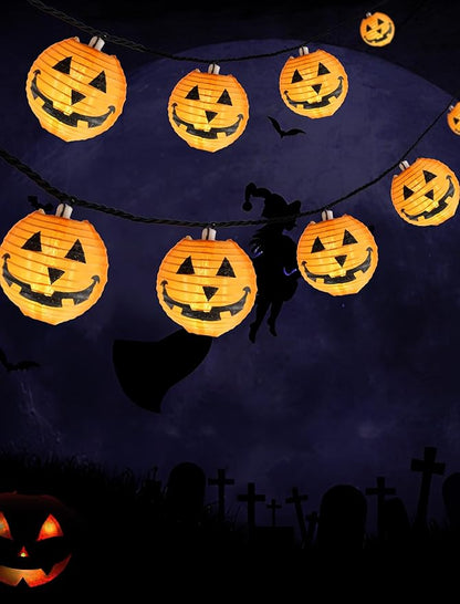 Charming Halloween Pumpkin Lantern Lights, 12ft 20 LED UL Certified String Lights, Unique Fabric Jack o' Lanterns for a Whimsical Indoor & Outdoor Party Glow