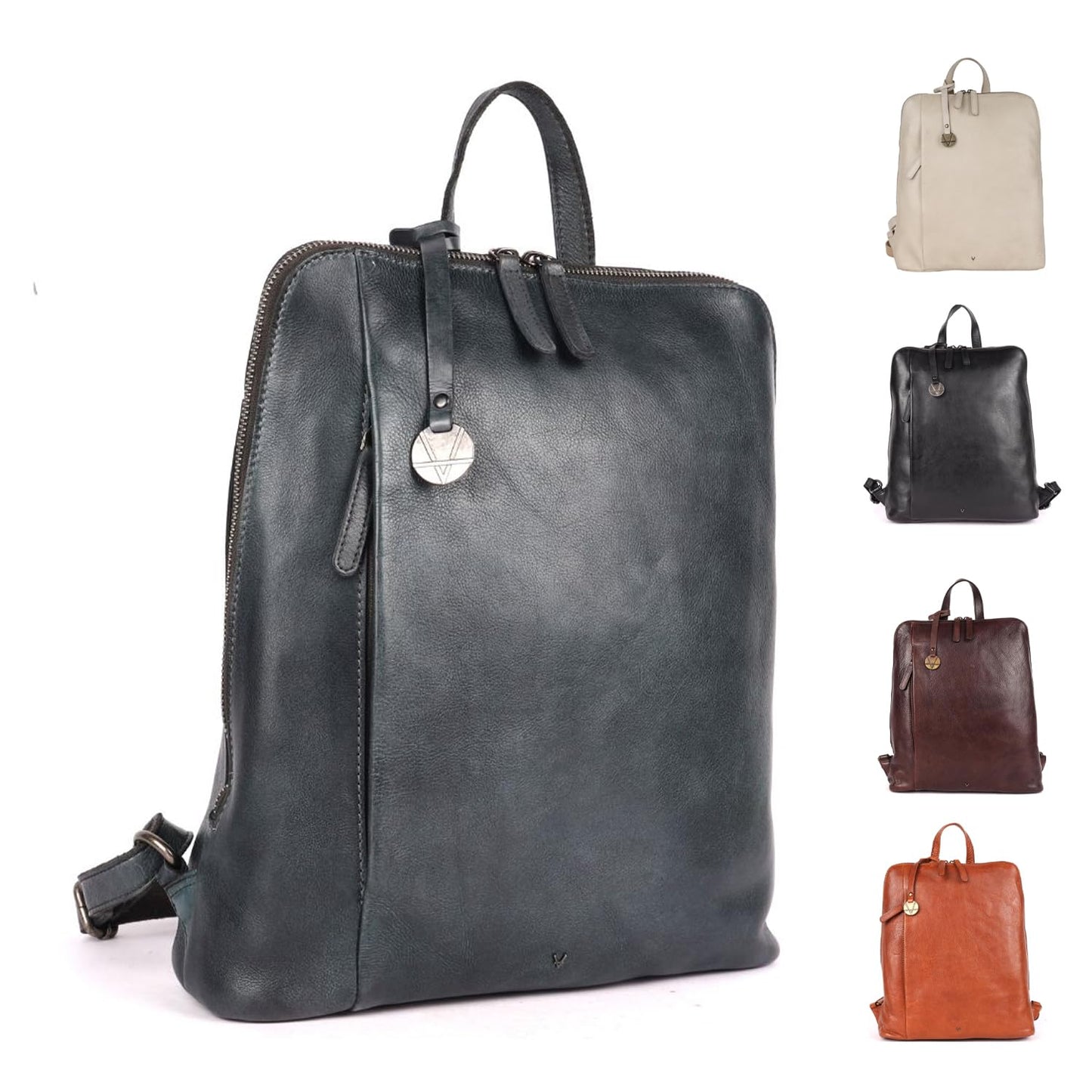 VILENCA HOLLAND 12.5 Inch Genuine Leather Backpack for Women and Men, Grey Leather Backpack with Adjustable Shoulder Strap