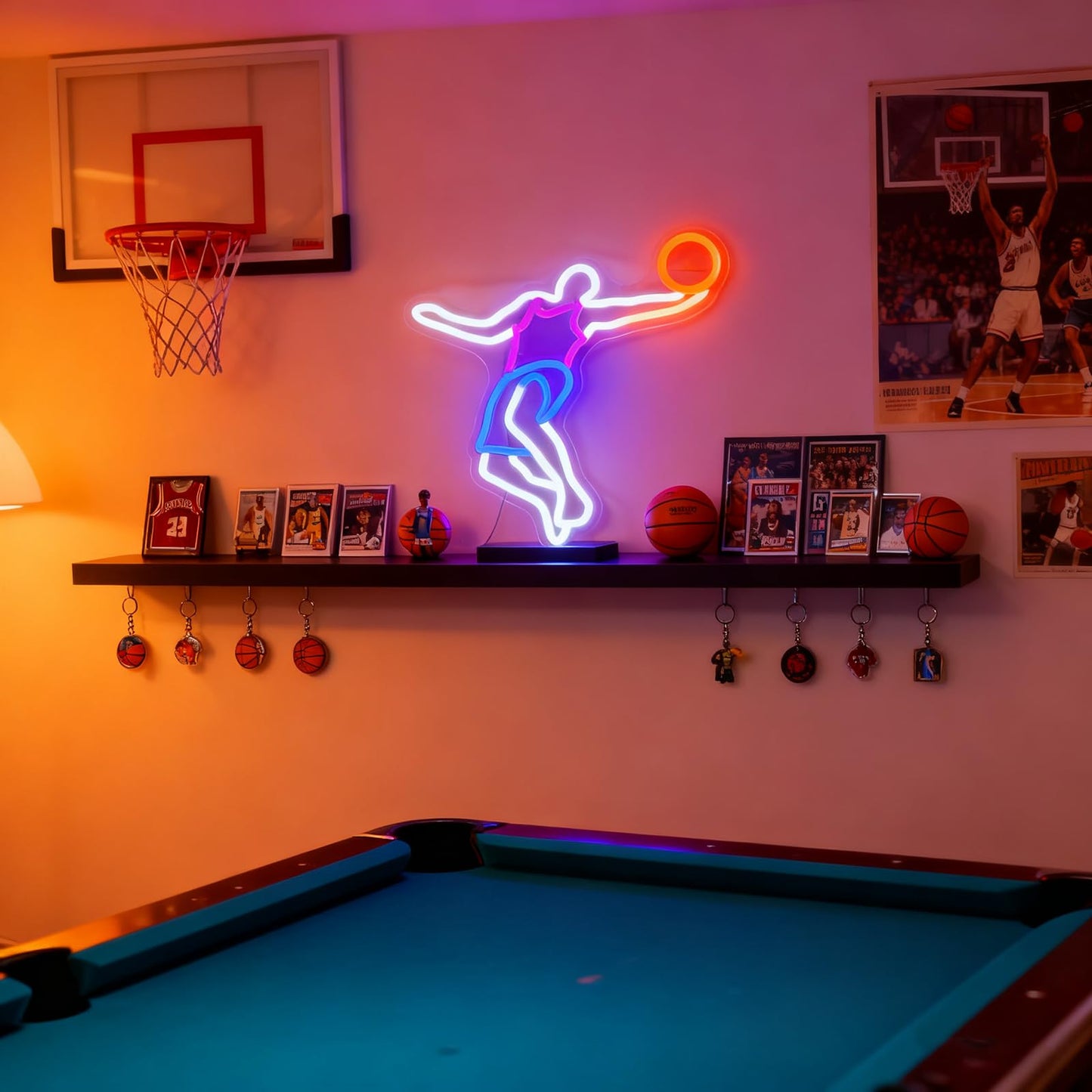 Mvorixa Basketball Neon Sign for Wall Decor, Basketball LED Sign Slam Dunk Neon Lights, Dimmable Neon Basketball Sign for Boys&Girls Game Room, Man Cave, Fan Party, Teen Bedroom & Sports Fans (15.07x12.71 in)