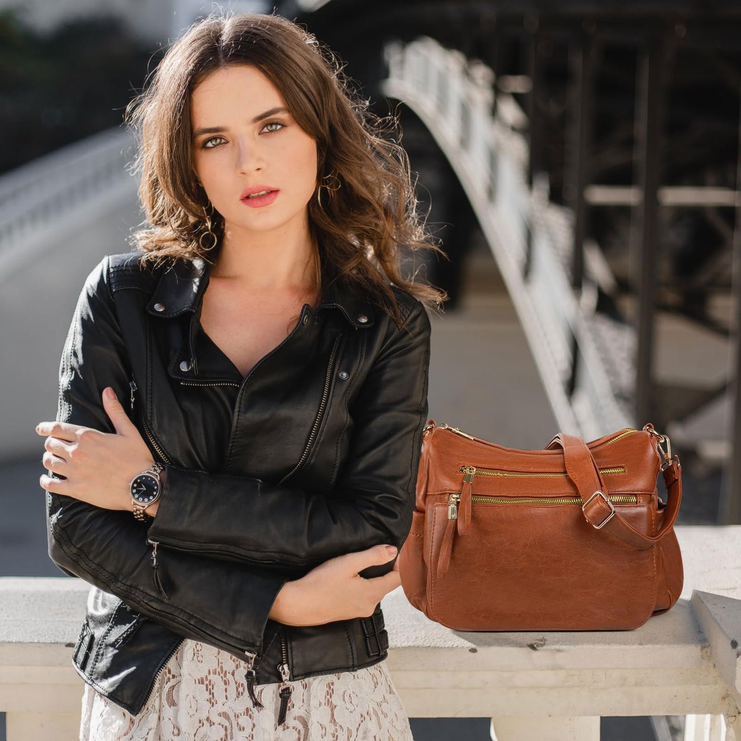 KOGTLA Medium Crossbody Purses for Women, Ladies Roomy Shoulder Bags, Multi Pockets Hobo Handbags Brown