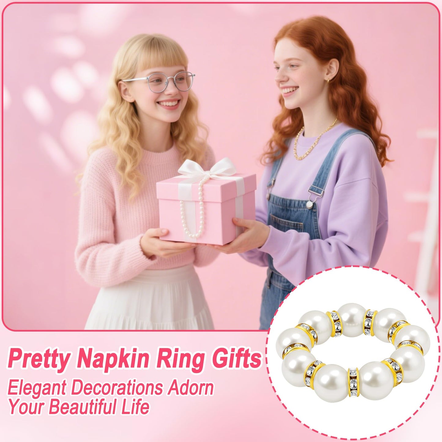 20Pcs Gold Napkin Rings Set Imitation Pearl Napkin Ring Holders for Wedding Reception Party Dinner Table Decor Essentials Metal Napkin Buckles Bulk Bridal Shower Holiday Gatherings Accessories