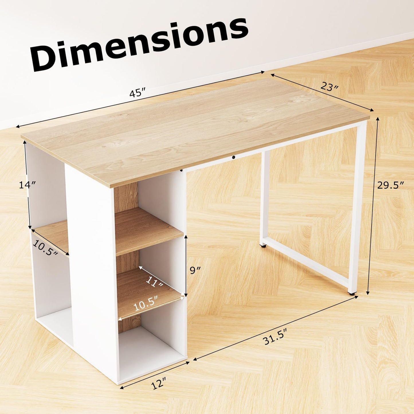 Tangkula Computer Desk with Storage Shelves, Home Office Desk with 5 Side Shelves & Metal Frame, Space Saving Laptop PC Desk, Writing Study Desk, Modern Vanity Desk for Bedroom (Natural)
