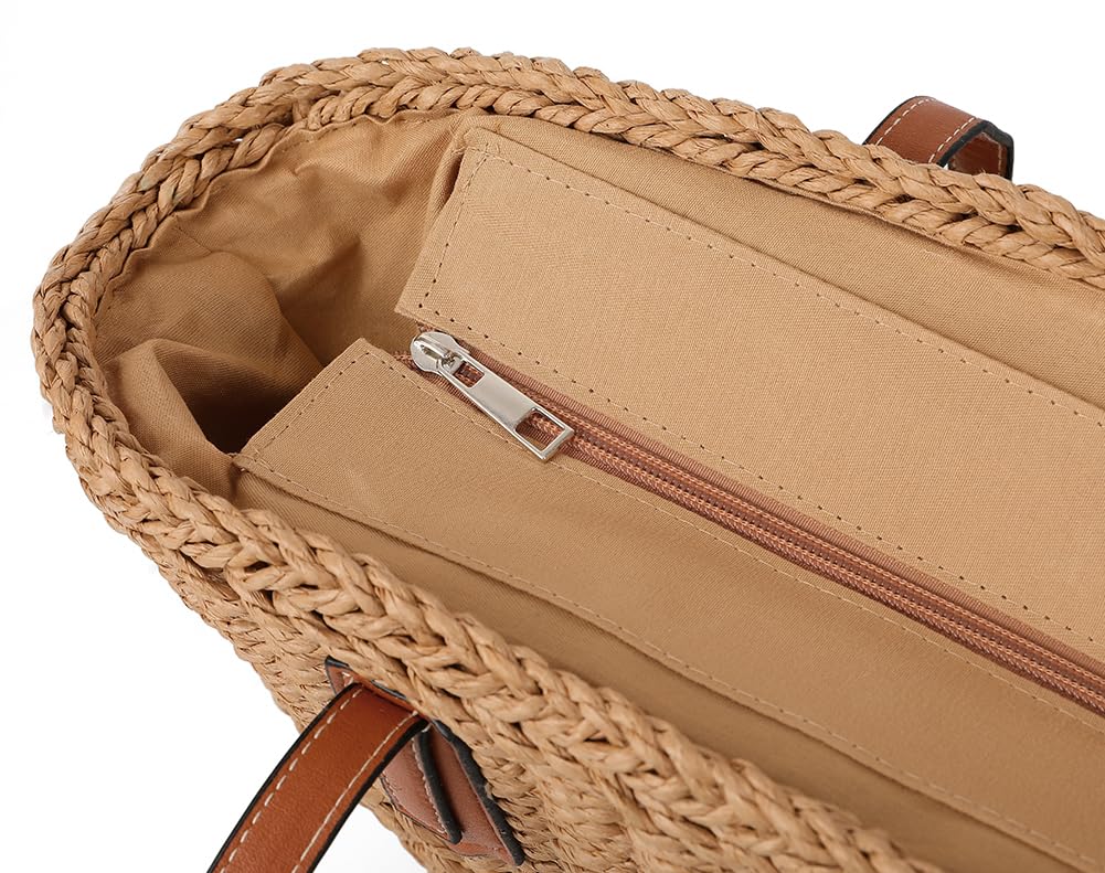Women's Straw Shoulder Bag Large Rattan Woven Totes Summer Travel Beach Handbag Handmade Top Handle Purse