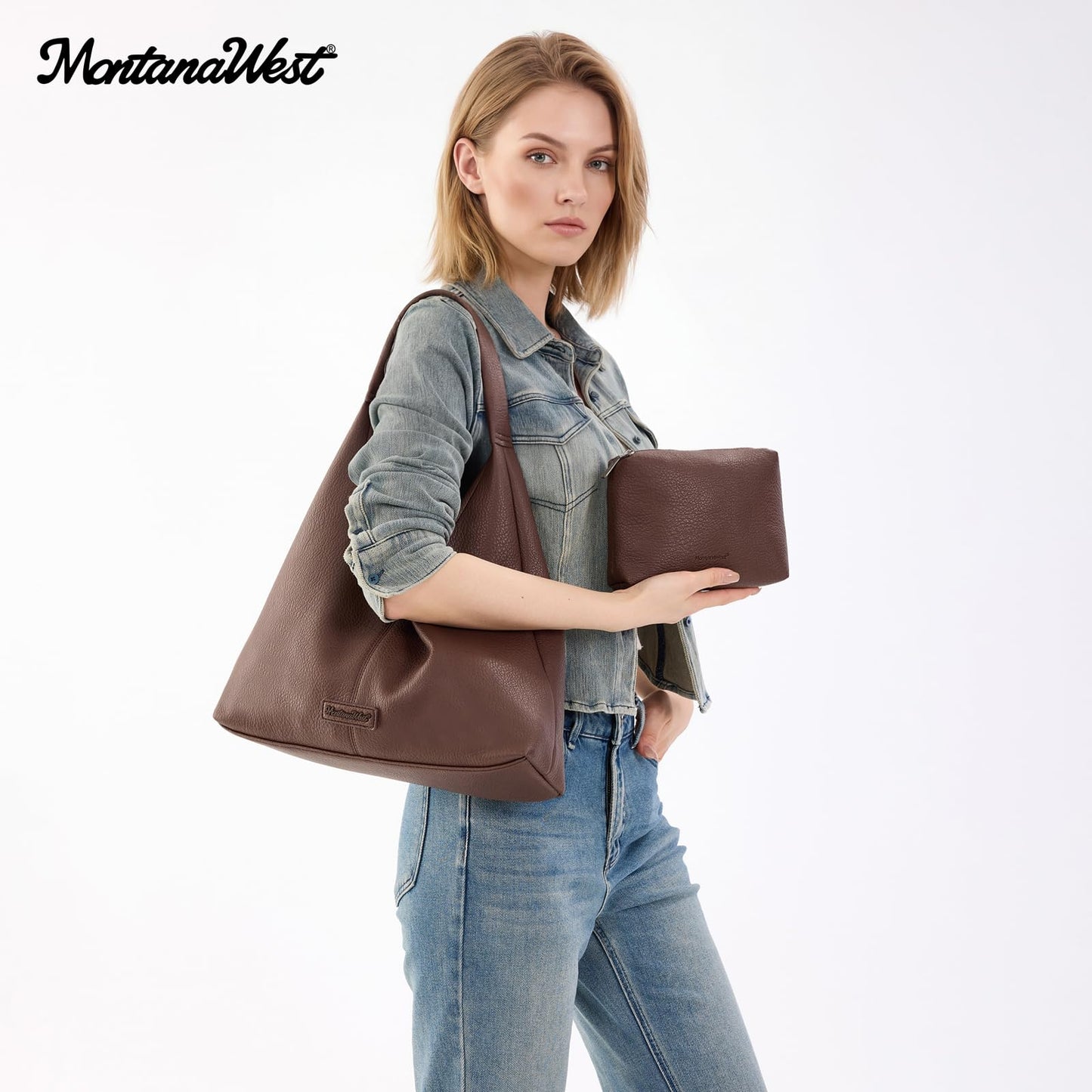 Montana West Hobo Bag Purse for Women Shoulder Handbags Slouchy Casual Soft Vegan Leather Tote Ladies for Work Travel Coffee Chocolate MWC-HB-646-CF