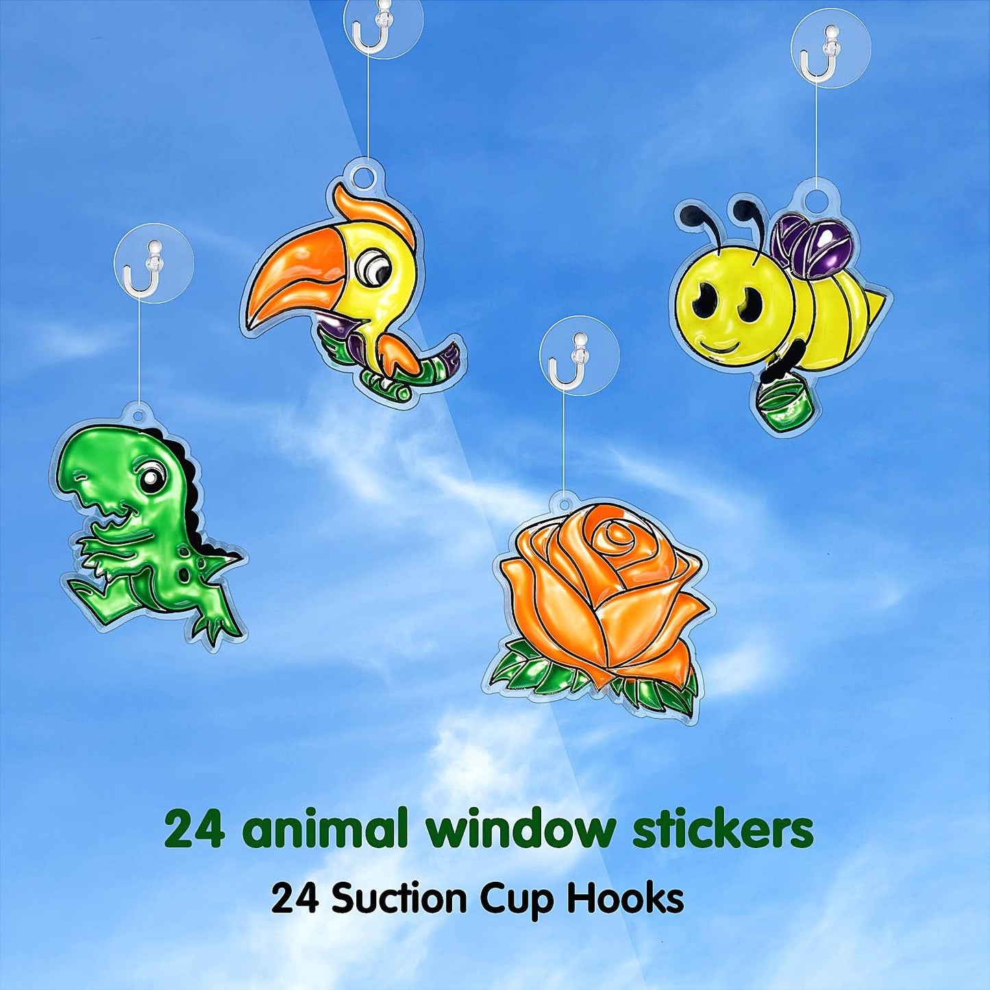 WILLBOND 24 Pieces Sun Catchers Craft Assorted Sun Catcher Kits for Art Window SunCatchers with 24 Pieces Suction Cups for Painting Crafts Christmas Home Decor Supplies