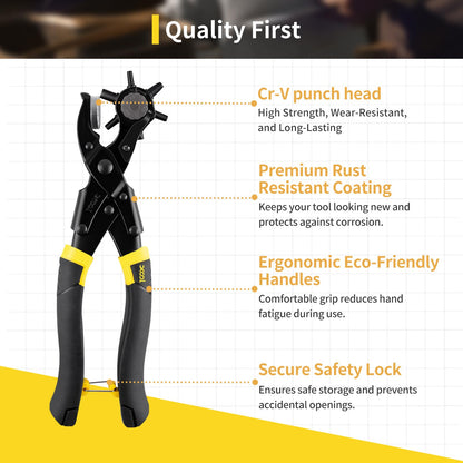 XOOL Round & Oval Leather Hole Punch Set, Upgraded Long Handle Revolving Punch Plier Kit for Belts, Watch Bands, Straps, Dog Collars, Saddles, Shoes, Fabric, DIY Home & Leather Craft Project
