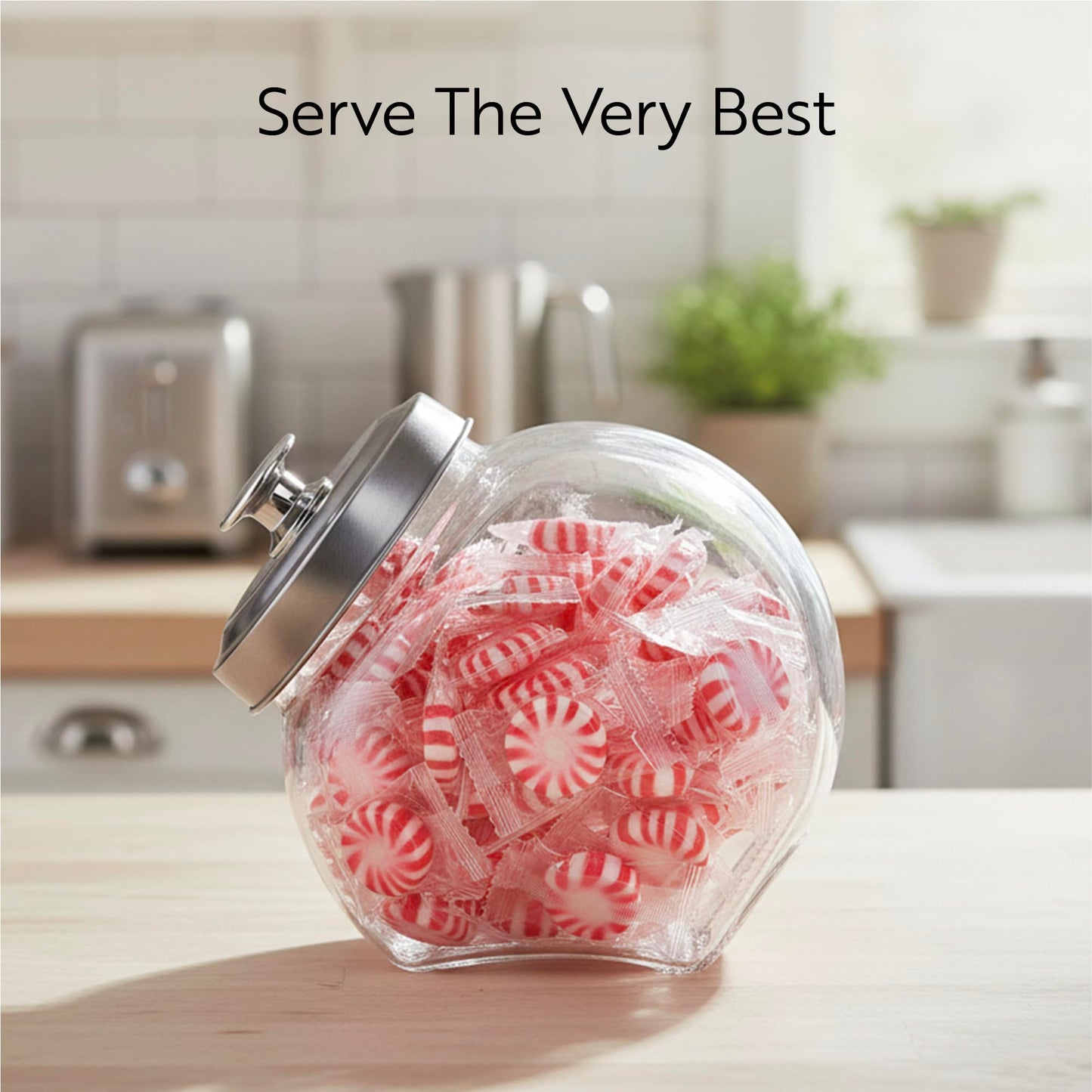 Restaurantware Vetri 0.3 Gallon Penny Jar 1 Durable Candy Jar - With Wide Spout Chrome Lid Clear Glass Cookie Jars For Kitchen Counter Dishwashable