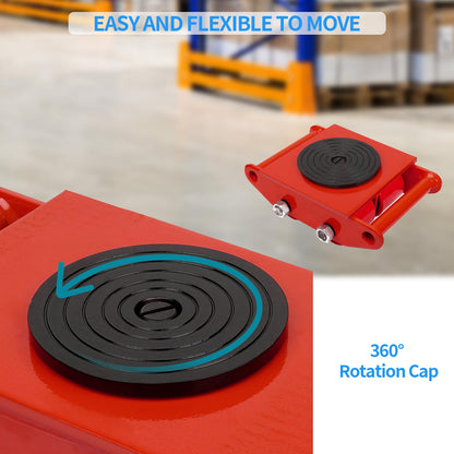 FAHKNS Machinery Mover 6T 13200LB Capacity Machinery Skate 4 Wheels Dolly Skate Roller with 360 Degree Rotation Cap for Warehouse Workshop Factory, Red