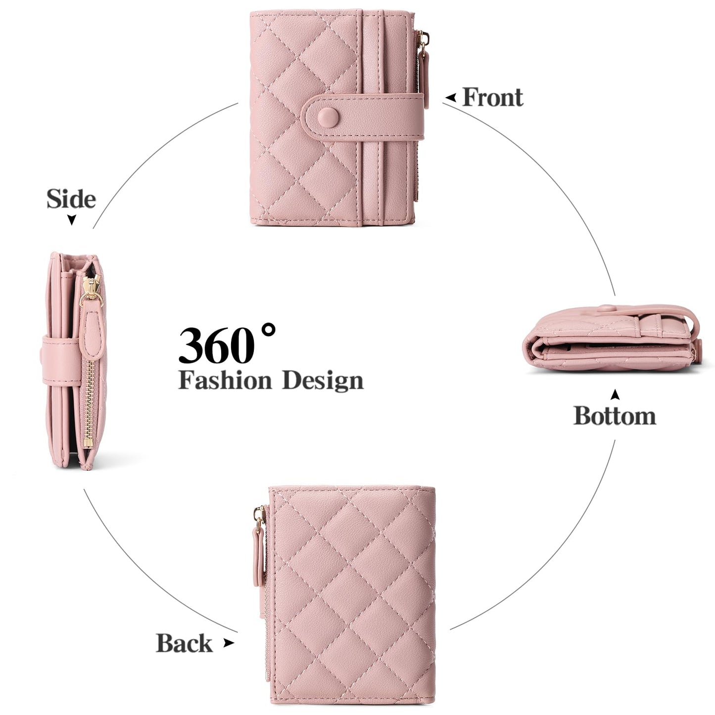 GAEKEAO Small Wallet for Women Slim Bifold Leather RFID Blocking Credit Card Holder Wallets Zipper Pocket Coin Purse with ID Window