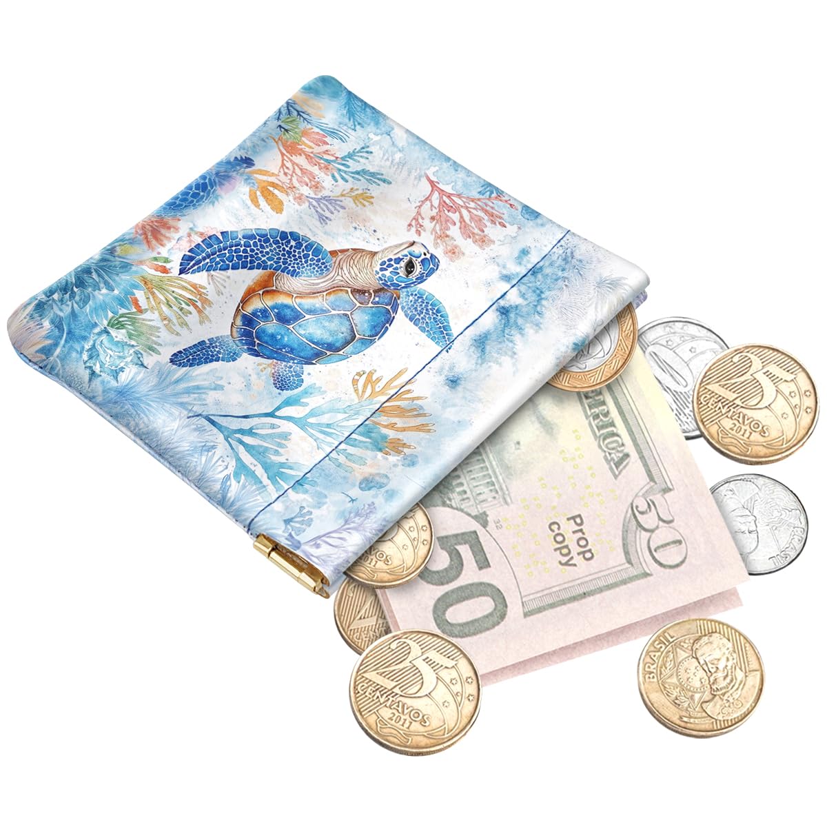 Turtle Coin Pouch Wallet Squeeze Change Purse Small Daisy Flower Leather Mini Coin Purse for Women Coin Pocket