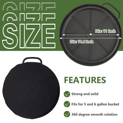 Lewtemi 2 Pack 5 Gallon Bucket Seat Lid with 360° Swivel, 2" Thick Waterproof Padded Cushion Cover with Handle for Fishing Camping Baseball Duck Hunting Gardening Outdoor Sports(2 Inch Thick,Black)