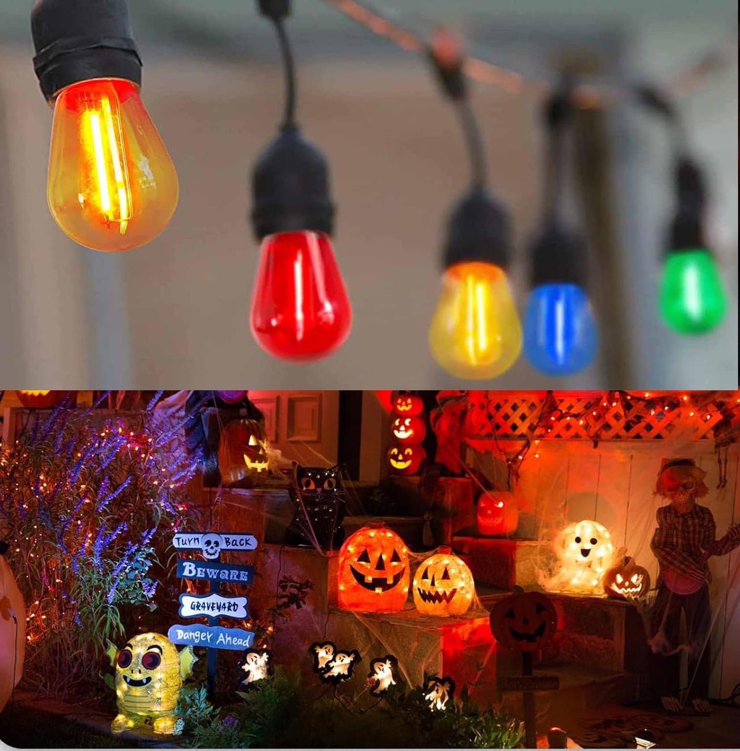 Sxminer 2W S14 LED Bulbs Orange Halloween LED Replacement Bulb Plastic Shatterproof Outdoor LED String Lights E26 Base Edison Bulb Decorative Bulb for Home Patio Christmas Wedding Party Decor,15 Pack