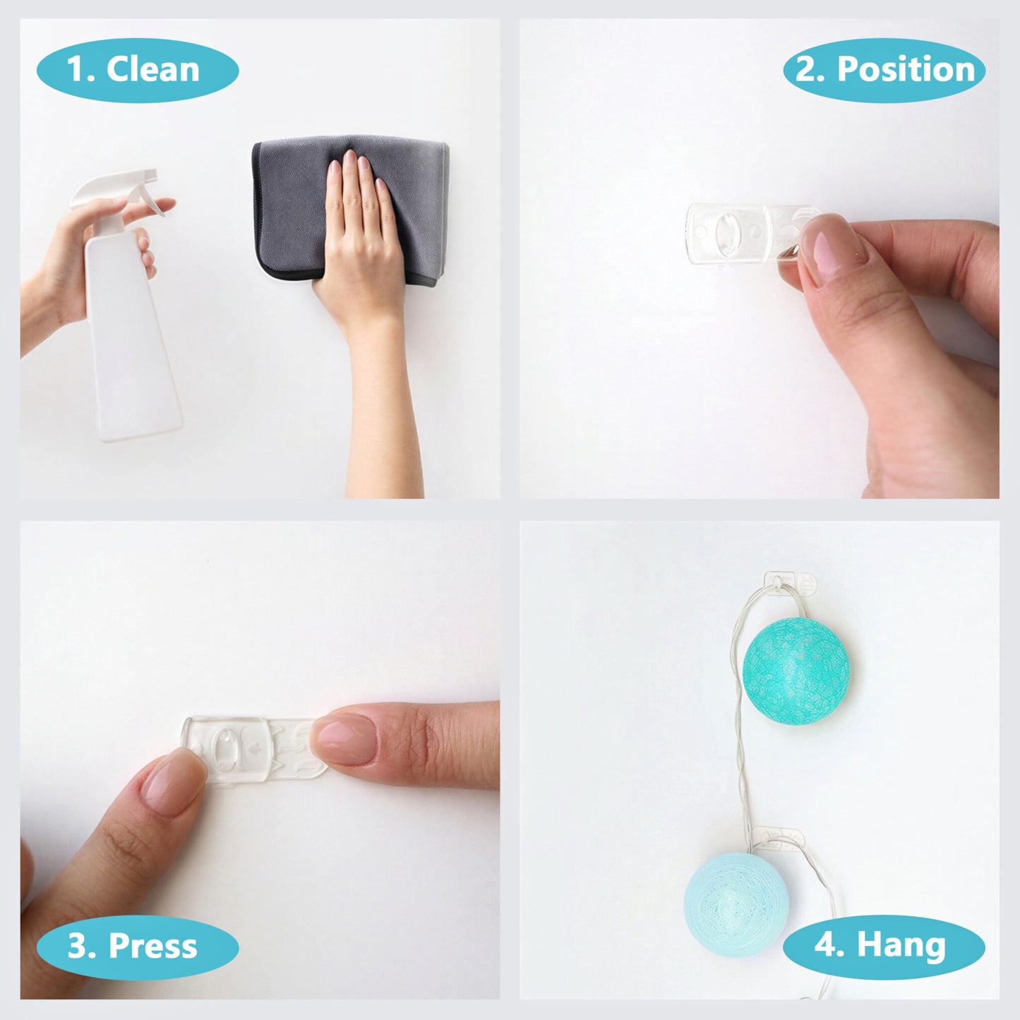MOVELYST 240 Mini Clear Light Clips with 300 Adhesive Strips, Damage-Free Indoor Mini Wall Hooks for Hanging, Removable Clips for Christmas Decoration