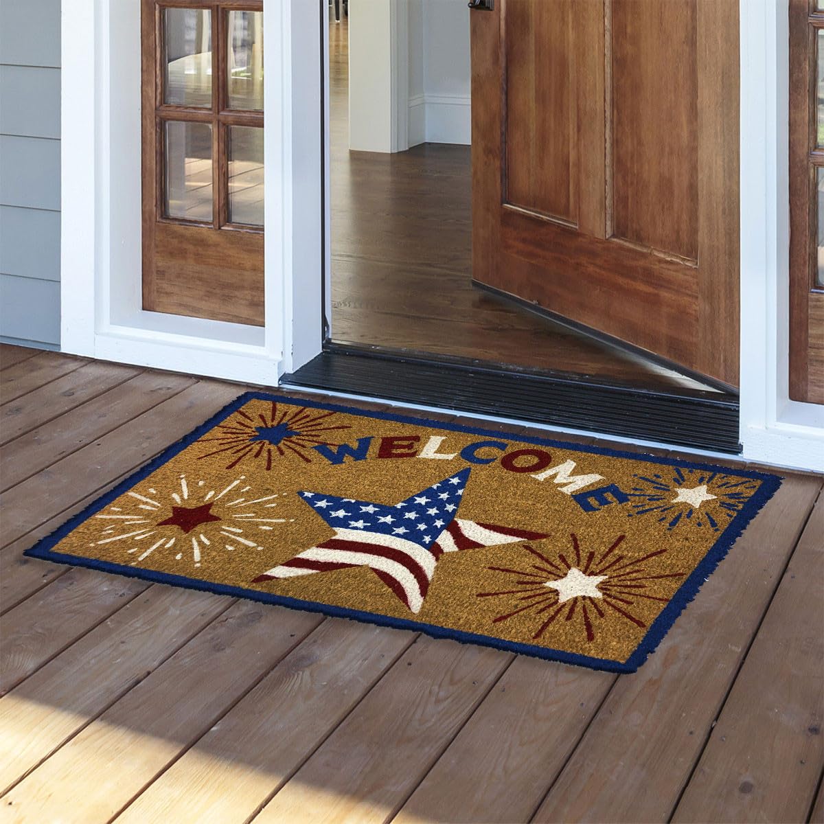 Briarwood Lane American Star Patriotic Natural Fiber Coir Doormat