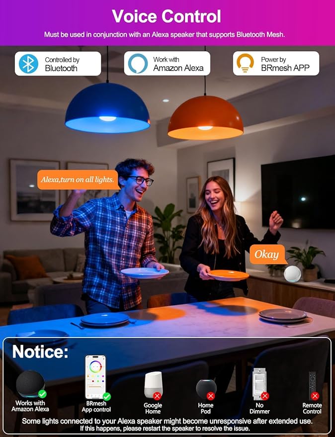 ILC Alexa Light Bulbs 10W (70 Watt Equivalent) Smart Light Bulbs Work with Alexa Hub Required, 900 Lumens, Color Changing, Color Temperature Tunable 2700K-6000K(4 Pack)