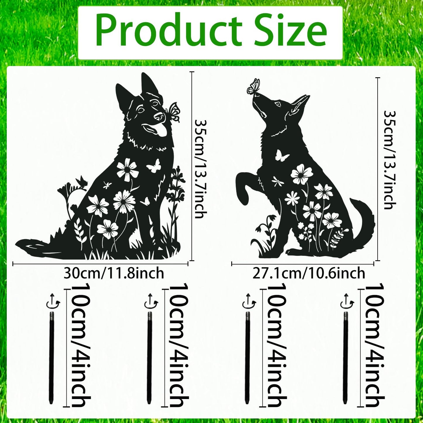 Rngmsi German Shepherd Metal Garden Stakes Yard Decor, 2PCS Black Dog Silhouette Statues Garden Decorative Gifts for Yard Art, Patio, Outside, Lawn Ornaments, Christmas, Backyard