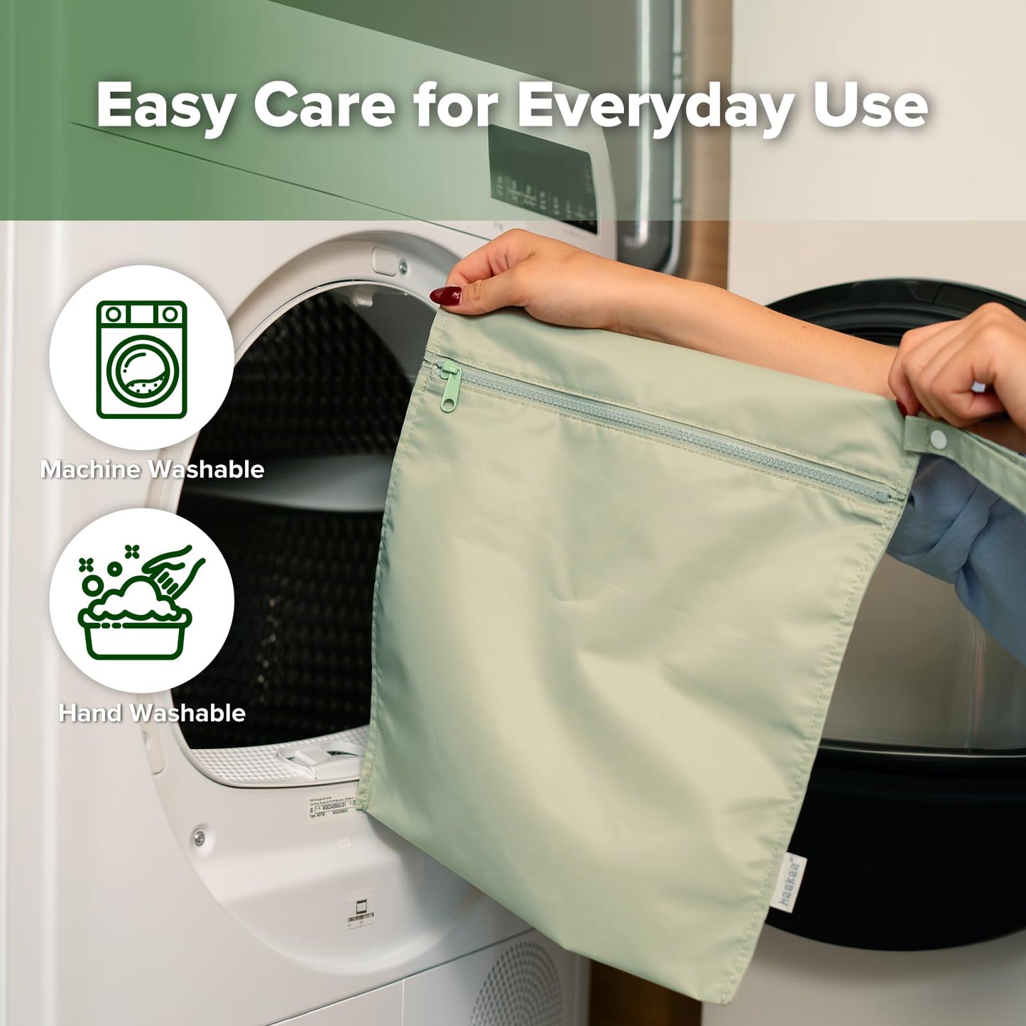 haakaa Waterproof Wet Bags for Baby Wet Dry Bags for Cloth Diaper, Swimsuit & Travel, 2pcs, Grass