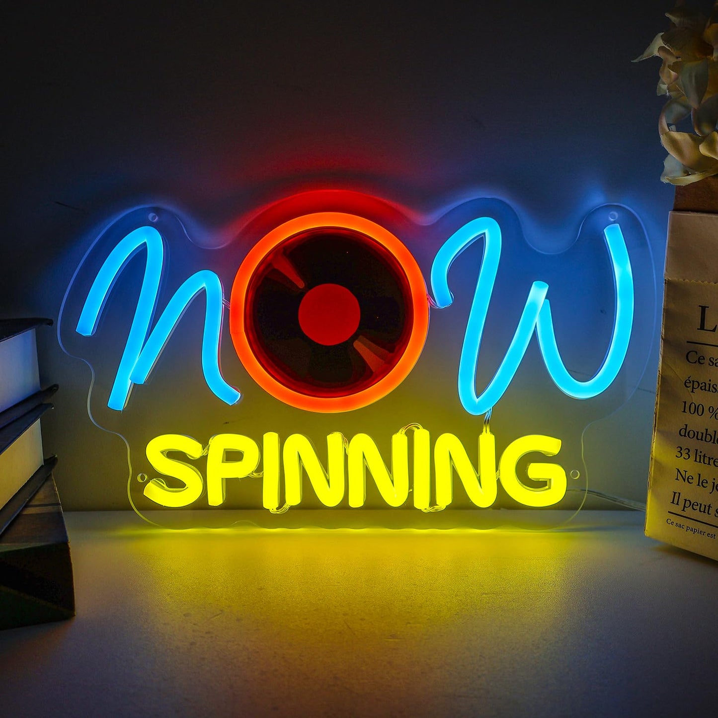 Record Neon Sign,Dimmable Now Spinning Music LED Neon Light for Wall Decor, for Bar Music Room Recording Studio Bedroom Decor