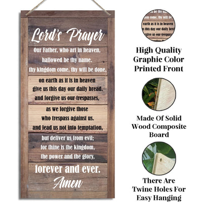 Lord's Prayer Hanging Sign - Christian Decor Wall Plaque, Rustic Door Sign With Hanging Rope, Religious Artwork, Farmhouse Door Hanger, Home Wall Decor, Gift, Brown