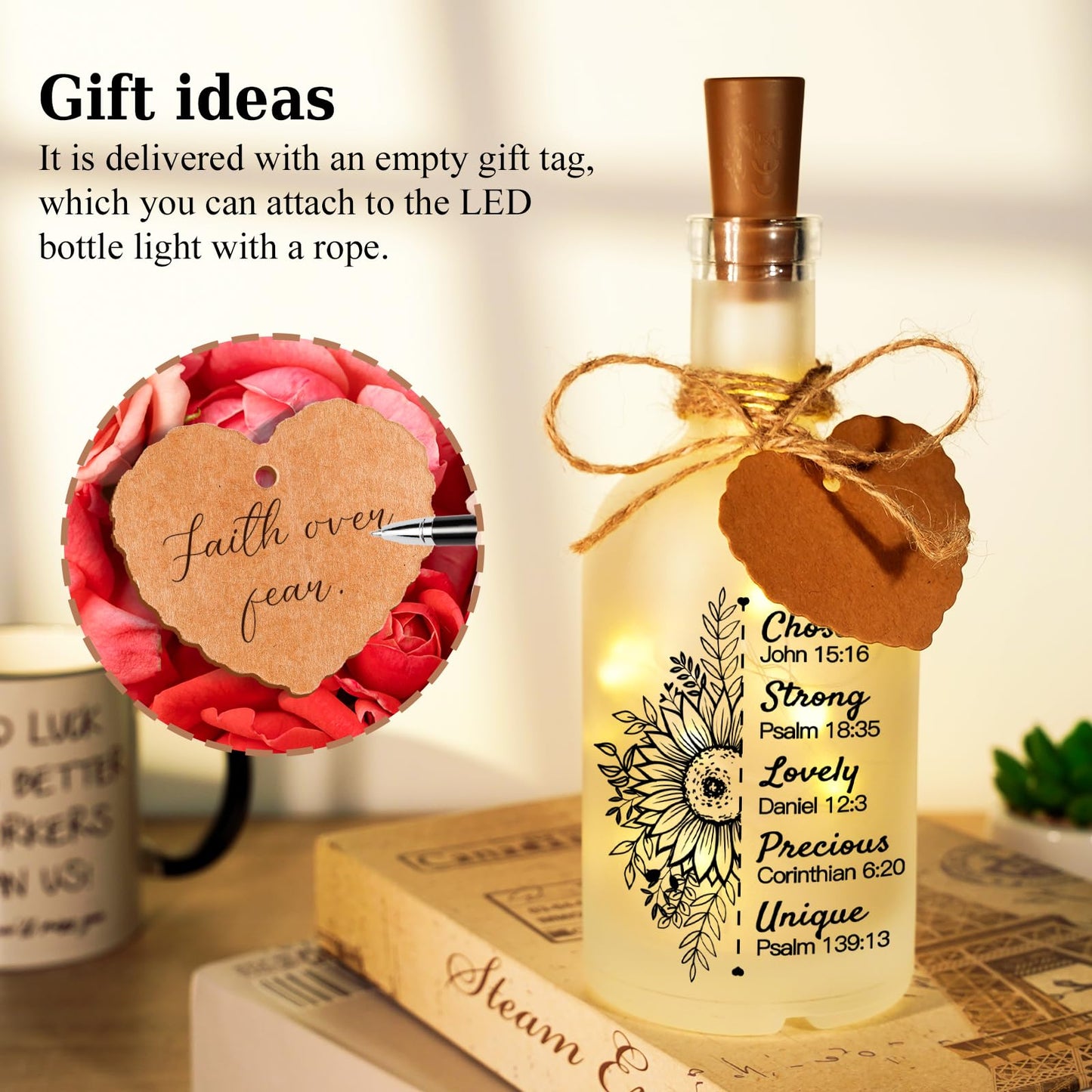 Vetbuosa Christian Gifts for Women - Decorative Bottle Night Light, Religious Gifts for Women with Bible Verse Prayer Inspirational Birthday Christmas Presents for Friends Sister Coworkers