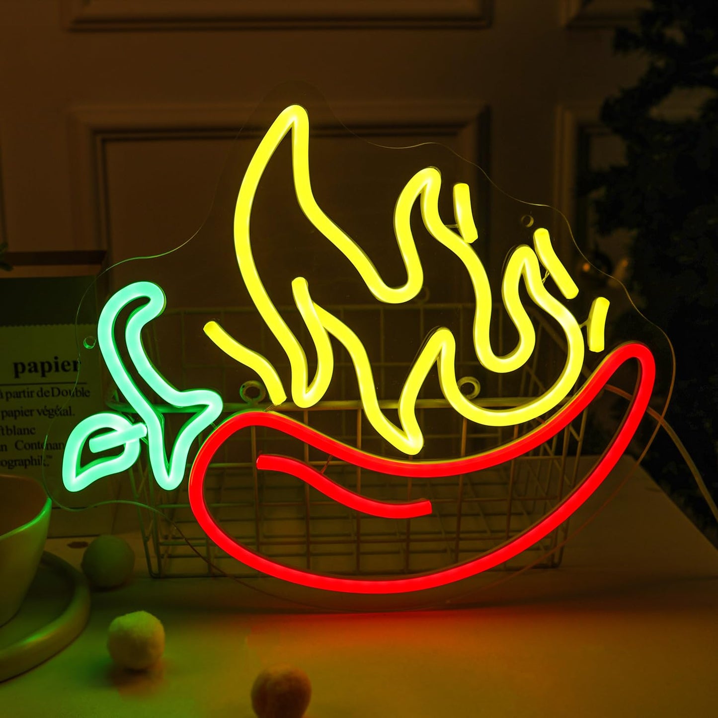 Flaming Hot Chili Peppers Neon Signs Red Yellow Foods for Mexican Spicy Restaurant Open LED Sign Chili Neon Lights Cook Off Decoration for BBQ Party Chili Contest Tasting Party Decor