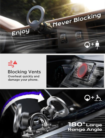 LISEN for MagSafe Car Mount iPhone 17 Car Accessories for Men Women Interior,Magnetic Phone Holder for Car [95% Increase Magnetic] Truck Vent Phone Mount 2X Mat Fit GPS iPhone 17 Pro Max Air 16 15