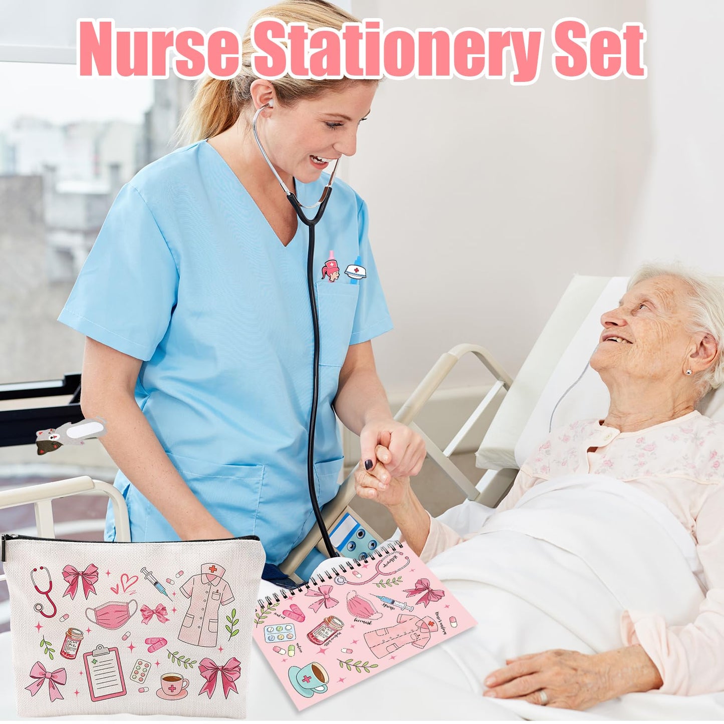 6 Pcs Nurse Week Gifts 2026 Pens Sticky Notes A5 Spiral Notebooks Makeup Bag Pencil Pouch for Nurse, Nurse Appreciation Day Christmas Birthday Gifts, School & Office Supplies for Nurse (Nurse)