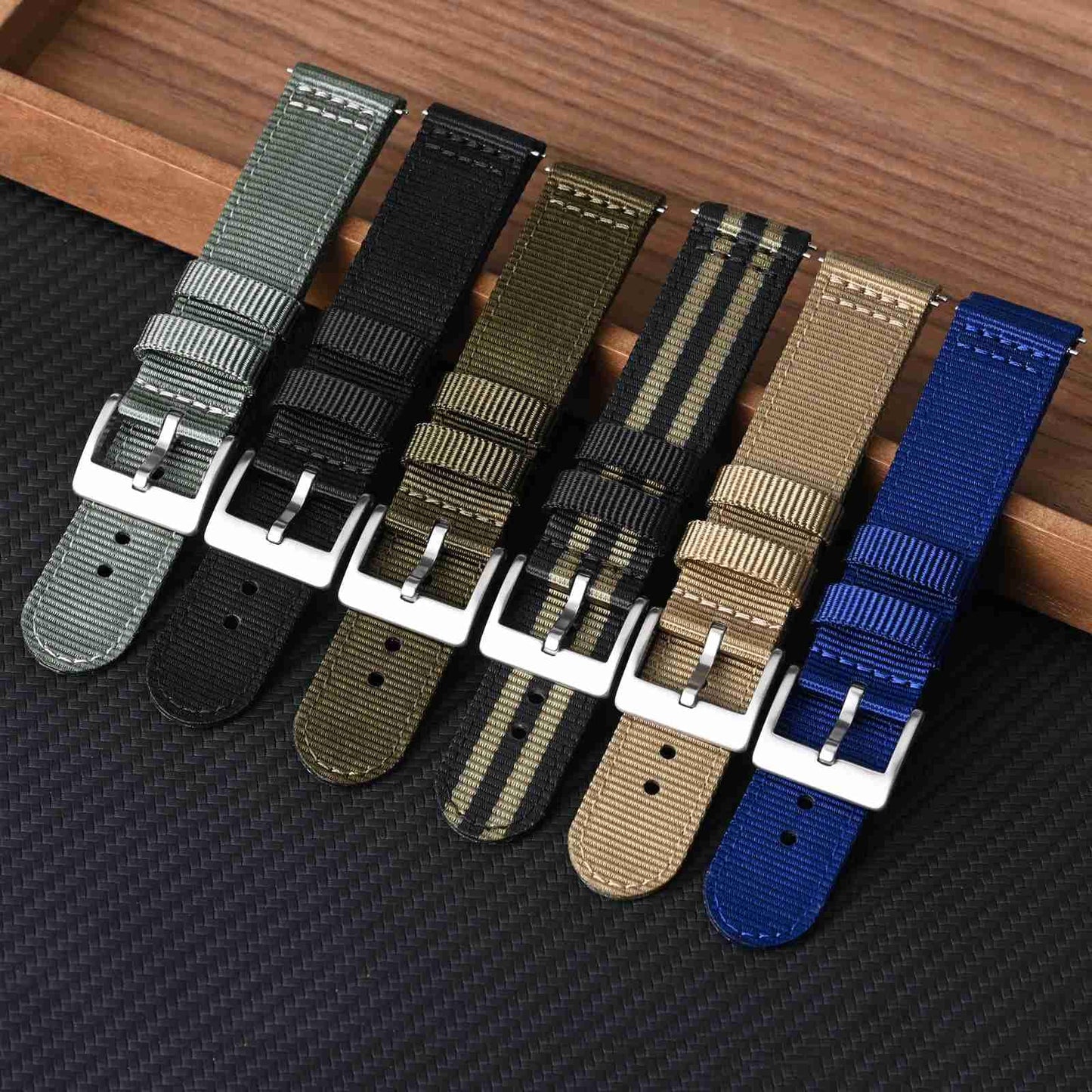 BISONSTRAP Men’s Nylon Watch Bands, Two-Piece Military Watch Straps, Quick Release, Brushed Buckle, 20mm, Blue (Silver Buckle)