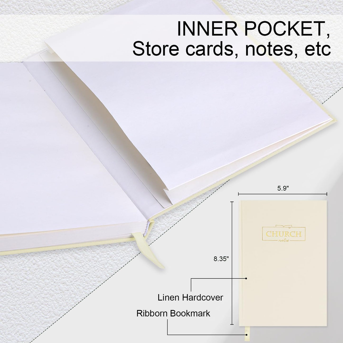 XKDOUS Church Notes Journal, Sermon Notes Christian Notebook, Linen Bible Study Journal, Prayer Journals, Blank Notebook to Writing Key Points and Notes, Christian Gifts for Women Men, Beige