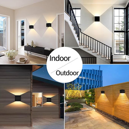 12W 4Pack Outdoor Wall Lights Exterior/Interior,LED Black Outdoor Wall Sconces Light Fixtures Modern,IP65 Waterproof Square Aluminum Wall Lamps, Up and Down Lights 6500K Cold Lights