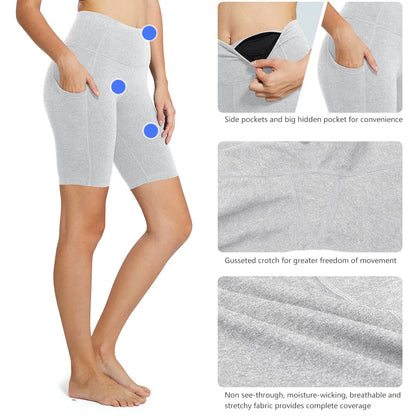 baleaf Biker Shorts Women Yoga Gym Workout Spandex Running Volleyball Tummy Control Compression with Pockets 8" Light Grey S
