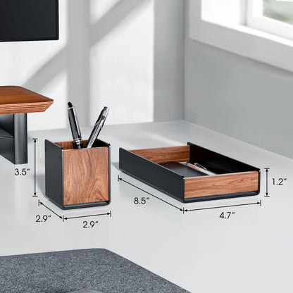 UPERGO Walnut Desk Tray with Pen Holder Set, Natural Wooden Desk Drawer Organizer Office, Desk Organizer Tray for Keys, Pen, Watch