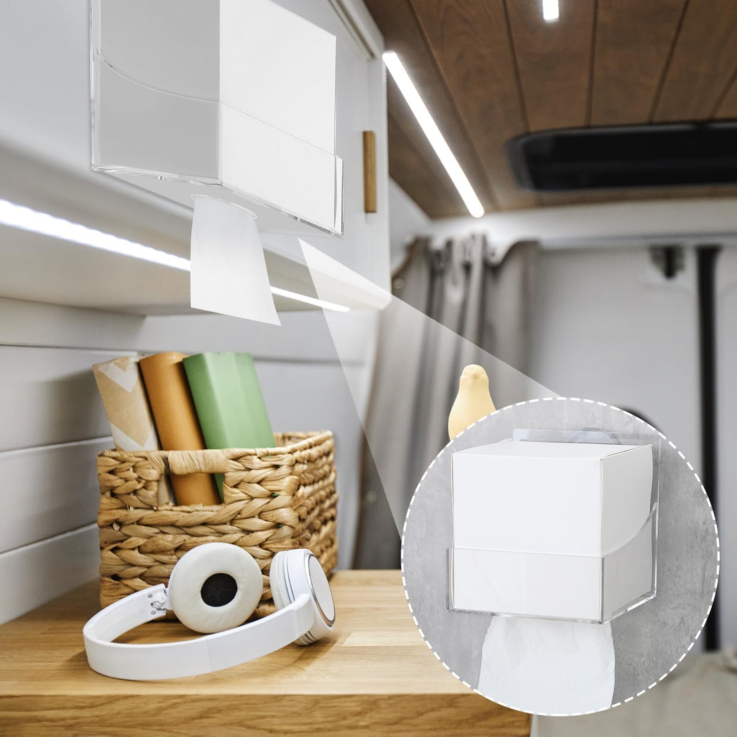 Geelin 2 Pcs Tissue Box Holder Wall Mount Acrylic Dispenses Tissue Box Shelf Gloves Wipes Paper Napkins Organizer Upward or Downward for Kitchen Bathroom Office Rv (Clear)