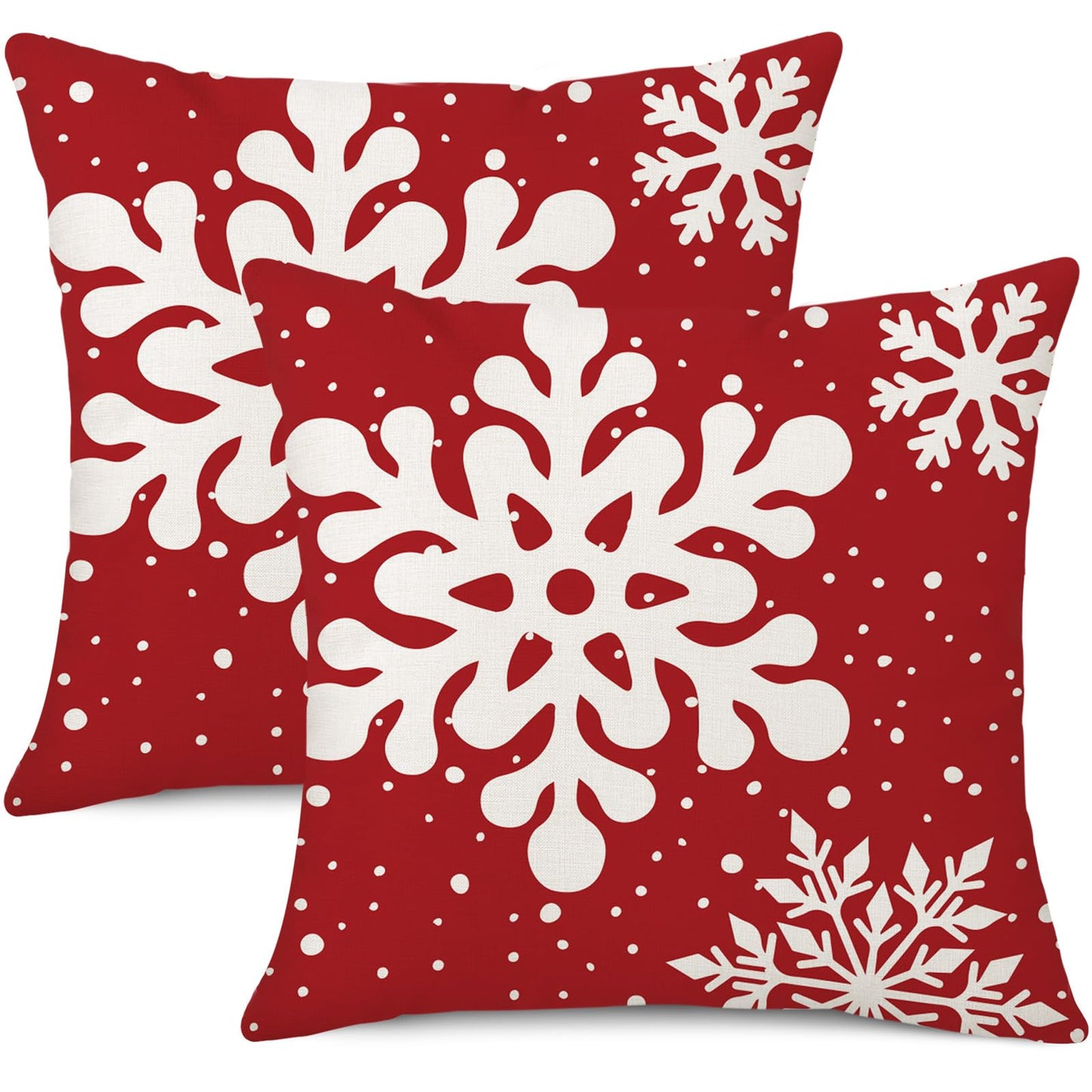 Gujiahone Green Christmas Pillow Covers 18x18 Inch Set of 2 Snowflakes Linen Square Winter Holiday Decoration Cushion Case for Sofa Couch Bed Living Room (Red)