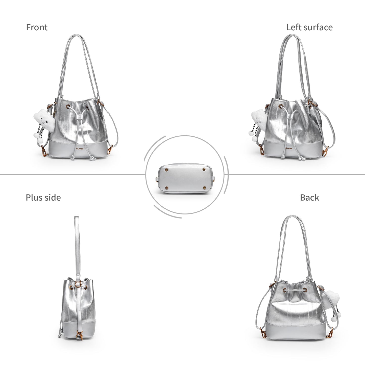 Hobo Bucket Bags for Women PU Leather Trendy Shoulder Purses Small Crossbody Bag 2025 Fashion Daily Convertible Backpack Purse with Adjustable Strap Sliver