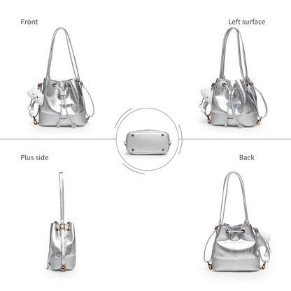 Hobo Bucket Bags for Women PU Leather Trendy Shoulder Purses Small Crossbody Bag 2025 Fashion Daily Convertible Backpack Purse with Adjustable Strap Sliver